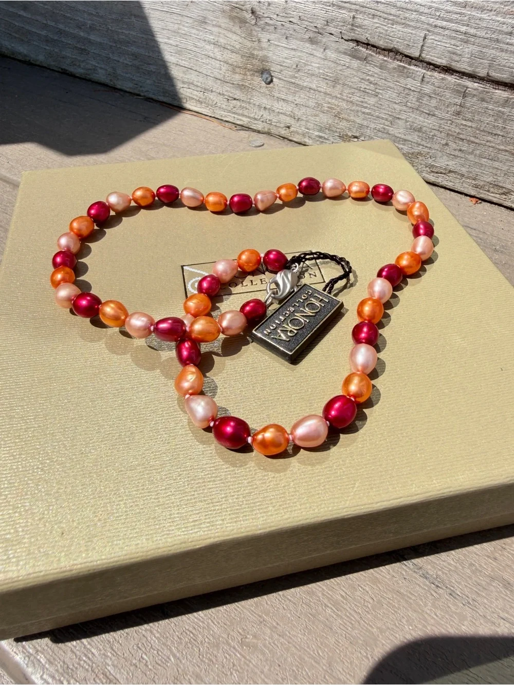 NWT Honora 17” red, orange, champagne dyed freshwater pearl necklace w/ 925!